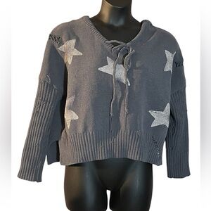 POL charcoal distressed oversized boxy cropped street wear sweater hoodie Small